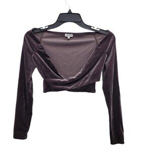 TOBI Women's Rain Drop‎ Crop Top Plum Velvet Off Shoulder LS Wrap Top Size XS